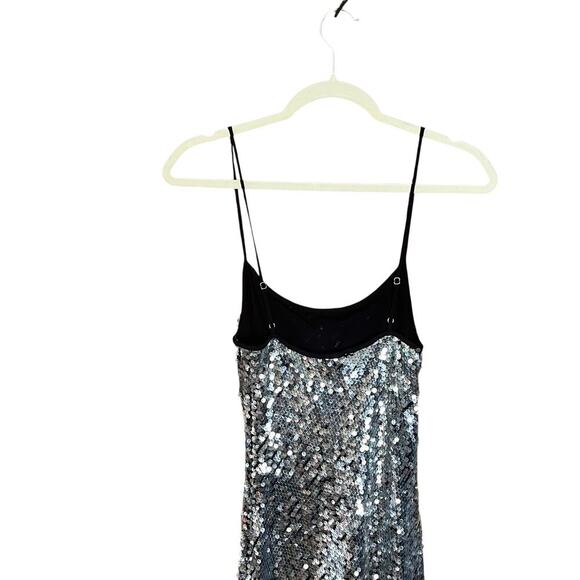 Rumored Metallic Sequin Slip Stretch Maxi Dress Disco Silver sze 0 NWT Party - Picture 8 of 14